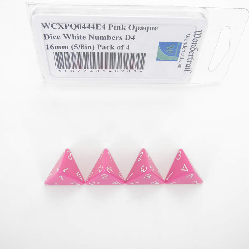 WCXPQ0444E4 Pink Opaque Dice White Numbers D4 16mm (5/8in) Pack of 4 (ONLINE ORDER ONLY)