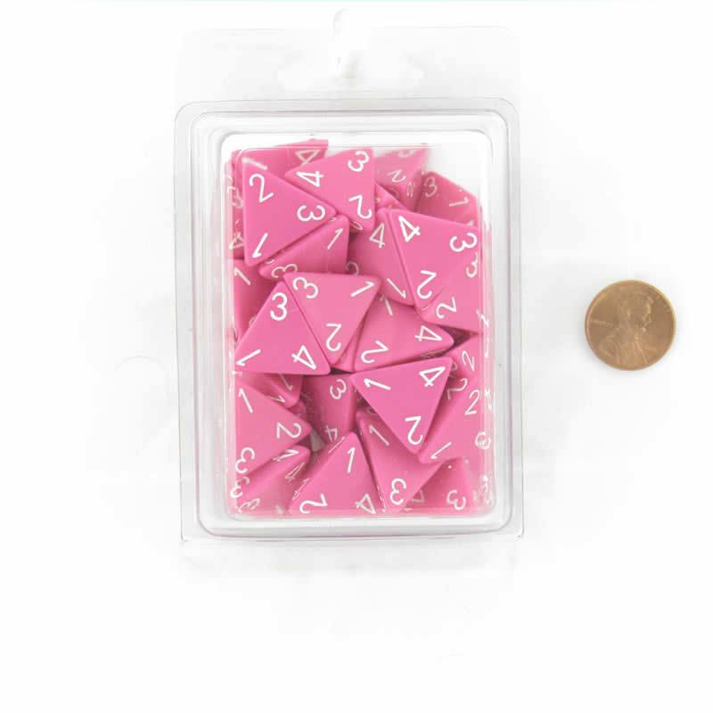 WCXPQ0444E50 Pink Opaque Dice with White Numbers D4 Aprox 16mm (5/8in) Pack of 50 (ONLINE ORDER ONLY)