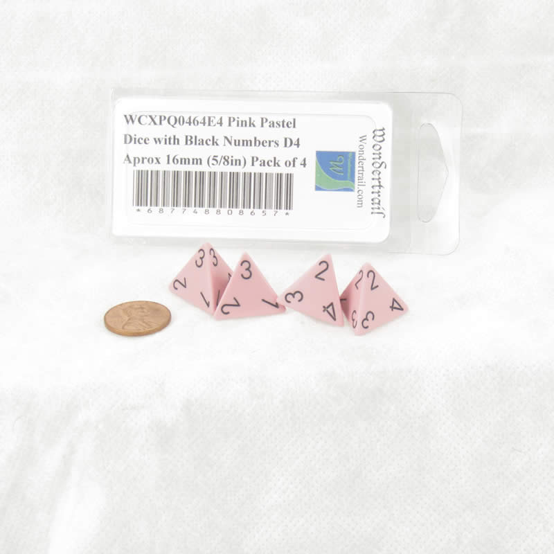 WCXPQ0464E4 Pink Pastel Dice with Black Numbers D4 Aprox 16mm (5/8in) Pack of 4 (ONLINE ORDER ONLY)