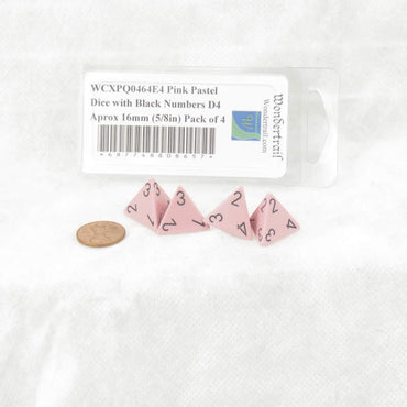 WCXPQ0464E4 Pink Pastel Dice with Black Numbers D4 Aprox 16mm (5/8in) Pack of 4 (ONLINE ORDER ONLY)