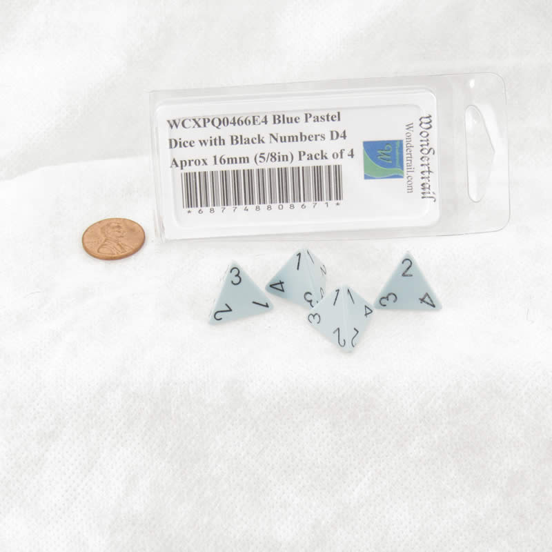 WCXPQ0466E4 Blue Pastel Dice with Black Numbers D4 Aprox 16mm (5/8in) Pack of 4 (ONLINE ORDER ONLY)