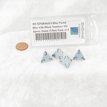 WCXPQ0466E4 Blue Pastel Dice with Black Numbers D4 Aprox 16mm (5/8in) Pack of 4 (ONLINE ORDER ONLY)