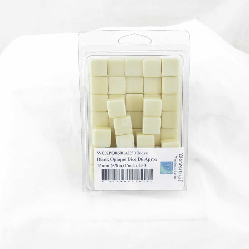 WCXPQ0600AE50 Ivory Blank Opaque Dice D6 Aprox 16mm (5/8in) Pack of 50 (ONLINE ORDER ONLY)