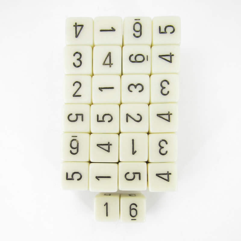 WCXPQ0600E50 Ivory Opaque Dice Black Numbers D6 16mm Pack of 50 (ONLINE ORDER ONLY)