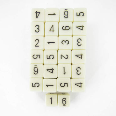 WCXPQ0600E50 Ivory Opaque Dice Black Numbers D6 16mm Pack of 50 (ONLINE ORDER ONLY)