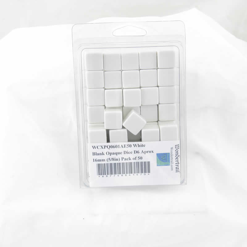 WCXPQ0601AE50 White Blank Opaque Dice D6 Aprox 16mm (5/8in) Pack of 50 (ONLINE ORDER ONLY)