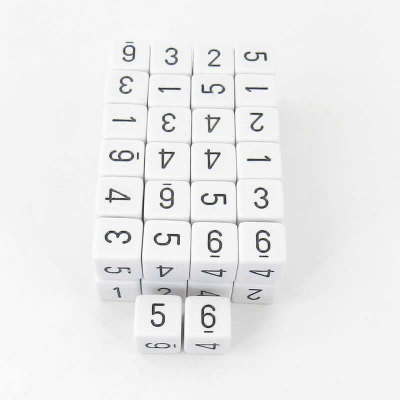 WCXPQ0601E50 White Opaque Dice Black Numbers D6 16mm Pack of 50 (ONLINE ORDER ONLY)