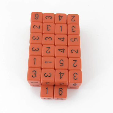 WCXPQ0603E50 Orange Opaque Dice Black Numbers D6 Aprox 16mm Pack of 50 (ONLINE ORDER ONLY)