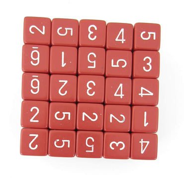 WCXPQ0604E50 Red Opaque Dice White Numbers D6 Aprox 16mm Pack of 50 (ONLINE ORDER ONLY)