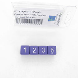 WCXPQ0607E4 Purple Opaque Dice White Numbers D6 16mm Pack of 4 (ONLINE ORDER ONLY)