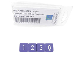 WCXPQ0607E4 Purple Opaque Dice White Numbers D6 16mm Pack of 4 (ONLINE ORDER ONLY)