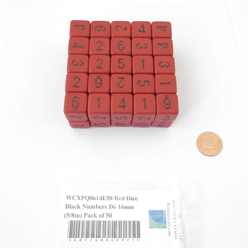 WCXPQ0614E50 Red Dice Black Numbers D6 16mm (5/8in) Pack of 50 (ONLINE ORDER ONLY)