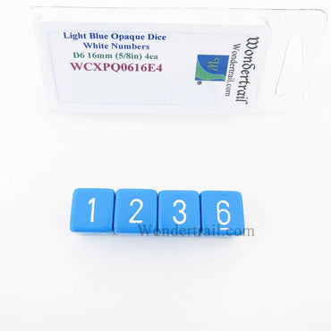 WCXPQ0616E4 Light Blue Opaque Dice White Numbers D6 16mm Pack of 4 (ONLINE ORDER ONLY)