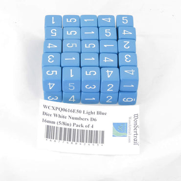 WCXPQ0616E50 Light Blue Dice White Numbers D6 16mm (5/8in) Pack of 50 (ONLINE ORDER ONLY)