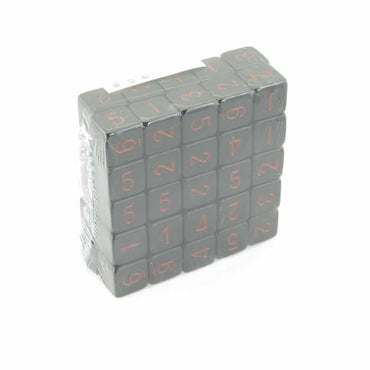 WCXPQ0618E50 Black Opaque Dice Red Numbers D6 16mm (5/8in) Pack of 50 (ONLINE ORDER ONLY)