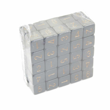 WCXPQ0620E50 Dark Grey Opaque Dice Gold Numbers D6 16mm (5/8in) Pack of 50 (ONLINE ORDER ONLY)