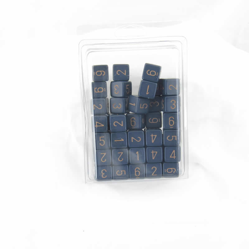 WCXPQ0626E50 Dusty Blue Opaque Dice Copper Numbers D6 16mm (5/8in) Pack of 50 (ONLINE ORDER ONLY)