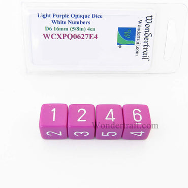 WCXPQ0627E4 Light Purple Opaque Dice White Numbers D6 16mm Pack of 4 (ONLINE ORDER ONLY)