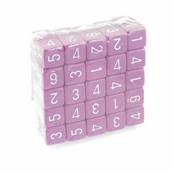 WCXPQ0627E50 Light Purple Opaque Dice White Numbers D6 16mm (5/8in) Pack of 50 (ONLINE ORDER ONLY)