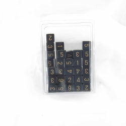 WCXPQ0628E50 Black Opaque Dice Gold Numbers D6 16mm (5/8in) Pack of 50 (ONLINE ORDER ONLY)