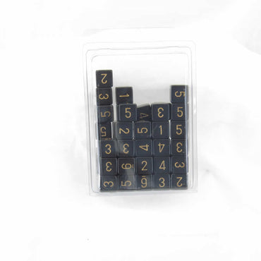 WCXPQ0628E50 Black Opaque Dice Gold Numbers D6 16mm (5/8in) Pack of 50 (ONLINE ORDER ONLY)