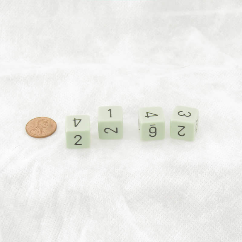 WCXPQ0665E4 Green Pastel Dice with Black Numbers D6 Aprox 16mm (5/8in) Pack of 4 (ONLINE ORDER ONLY)