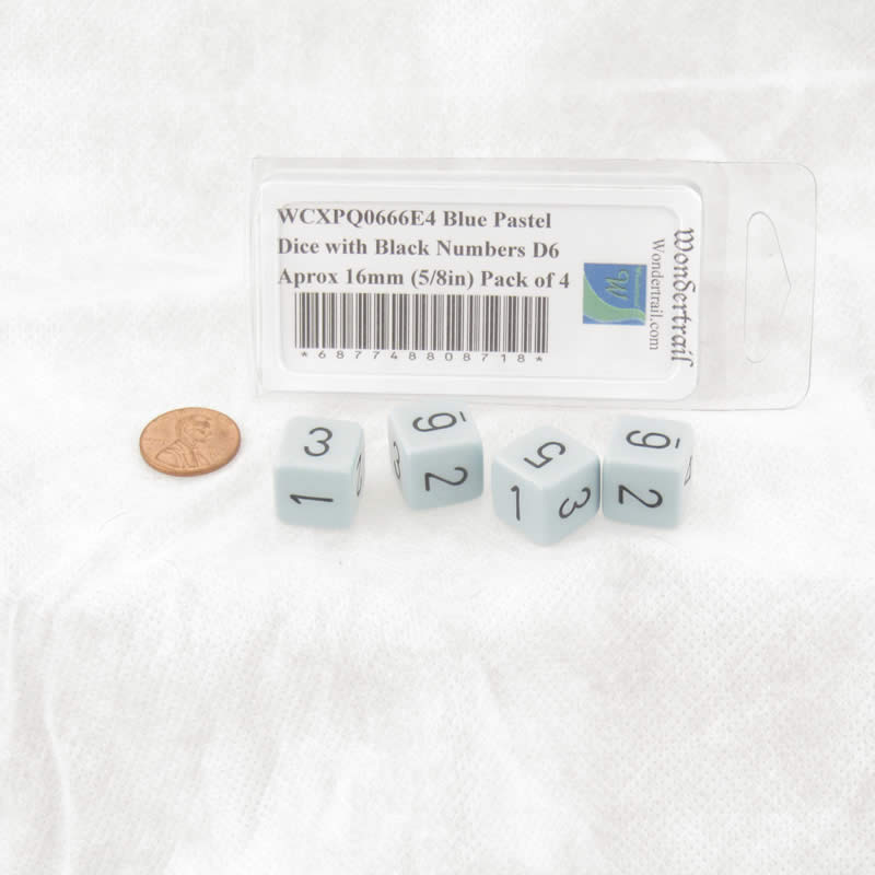 WCXPQ0666E4 Blue Pastel Dice with Black Numbers D6 Aprox 16mm (5/8in) Pack of 4 (ONLINE ORDER ONLY)
