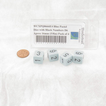 WCXPQ0666E4 Blue Pastel Dice with Black Numbers D6 Aprox 16mm (5/8in) Pack of 4 (ONLINE ORDER ONLY)