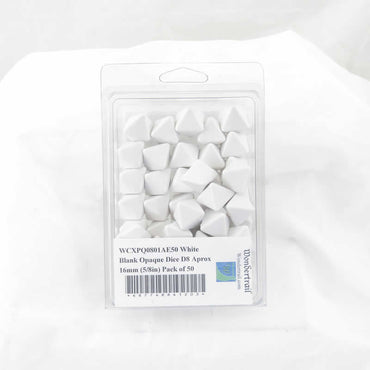 WCXPQ0801AE50 White Blank Opaque Dice D8 Aprox 16mm (5/8in) Pack of 50 (ONLINE ORDER ONLY)