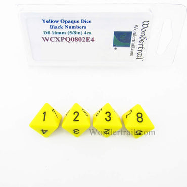 WCXPQ0802E4 Yellow Opaque Dice Black Numbers D8 16mm Pack of 4 (ONLINE ORDER ONLY)