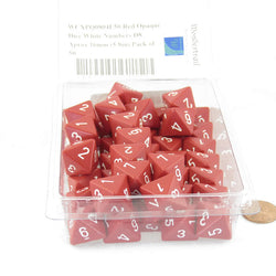 WCXPQ0804E50 Red Opaque Dice White Numbers D8 Aprox 16mm (5/8in) Pack of 50 (ONLINE ORDER ONLY)