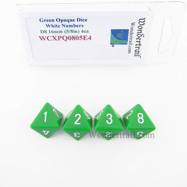 WCXPQ0805E4 Green Opaque Dice White Numbers D8 16mm Pack of 4 (ONLINE ORDER ONLY)
