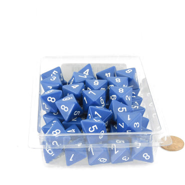 WCXPQ0806E50 Blue Opaque Dice White Numbers D8 Aprox 16mm (5/8in) Pack of 50 (ONLINE ORDER ONLY)