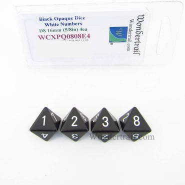 WCXPQ0808E4 Black Opaque Dice White Numbers D8 16mm Pack of 4 (ONLINE ORDER ONLY)