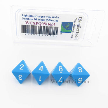 WCXPQ0816E4 Light Blue Opaque Dice White Numbers D8 16mm Pack of 4 (ONLINE ORDER ONLY)