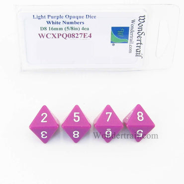 WCXPQ0827E4 Light Purple Opaque Dice White Numbers D8 16mm Pack of 4 (ONLINE ORDER ONLY)