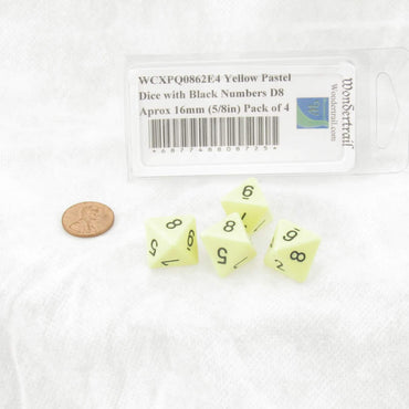 WCXPQ0862E4 Yellow Pastel Dice with Black Numbers D8 Aprox 16mm (5/8in) Pack of 4 (ONLINE ORDER ONLY)