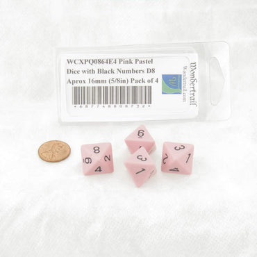 WCXPQ0864E4 Pink Pastel Dice with Black Numbers D8 Aprox 16mm (5/8in) Pack of 4 (ONLINE ORDER ONLY)