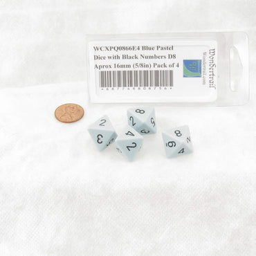 WCXPQ0866E4 Blue Pastel Dice with Black Numbers D8 Aprox 16mm (5/8in) Pack of 4 (ONLINE ORDER ONLY)