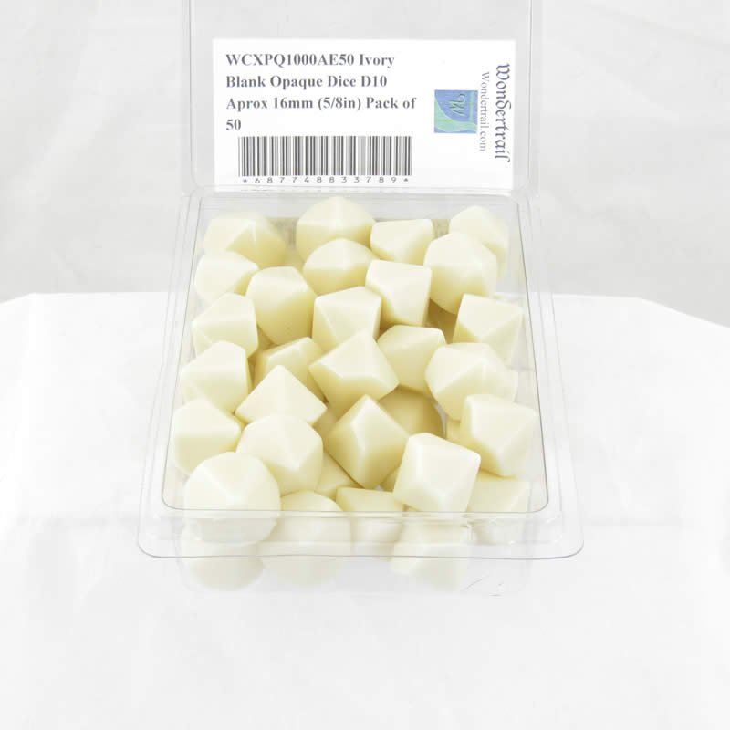 WCXPQ1000AE50 Ivory Blank Opaque Dice D10 Aprox 16mm (5/8in) Pack of 50 (ONLINE ORDER ONLY)