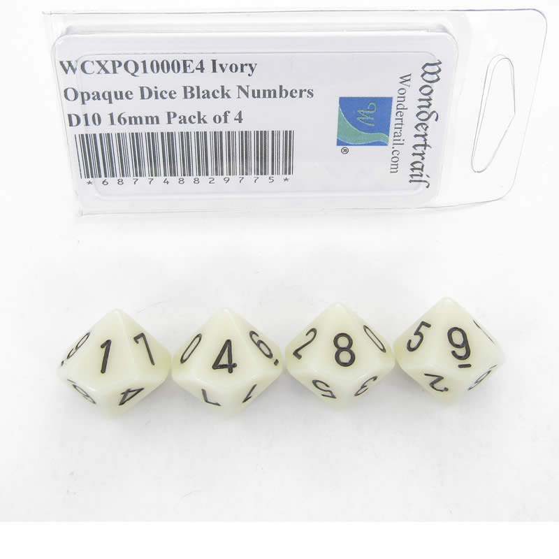 WCXPQ1000E4 Ivory Opaque Dice Black Numbers D10 16mm Pack of 4 (ONLINE ORDER ONLY)
