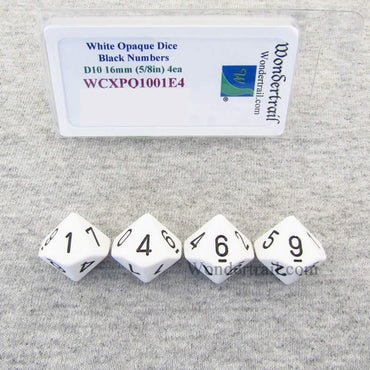 WCXPQ1001E4 White Opaque Dice Black Numbers D10 16mm Pack of 4 (ONLINE ORDER ONLY)