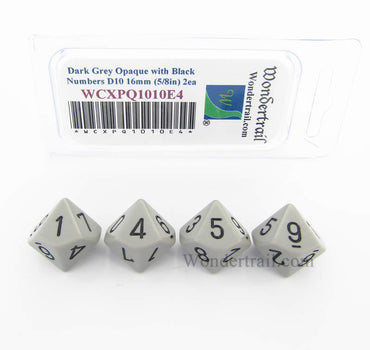 WCXPQ1010E4 Dark Grey Opaque Dice Black Numbers D10 16mm Pack of 4 (ONLINE ORDER ONLY)