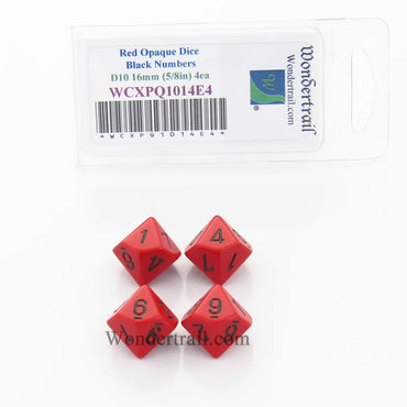 WCXPQ1014E4 Red Opaque Dice Black Numbers D10 16mm Pack of 4 (ONLINE ORDER ONLY)