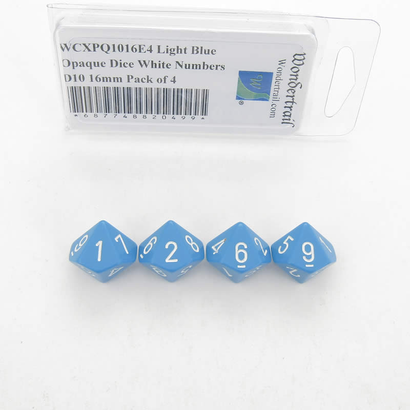 WCXPQ1016E4 Light Blue Opaque Dice White Numbers D10 16mm Pack of 4 (ONLINE ORDER ONLY)