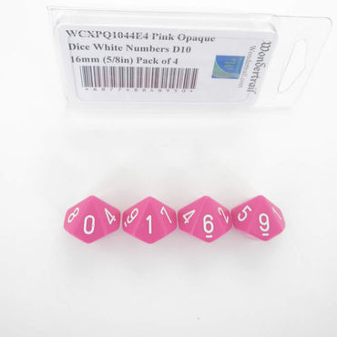 WCXPQ1044E4 Pink Opaque Dice White Numbers D10 16mm (5/8in) Pack of 4 (ONLINE ORDER ONLY)