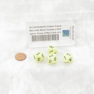 WCXPQ1062E4 Yellow Pastel Dice with Black Numbers D10 Aprox 16mm (5/8in) Pack of 4 (ONLINE ORDER ONLY)