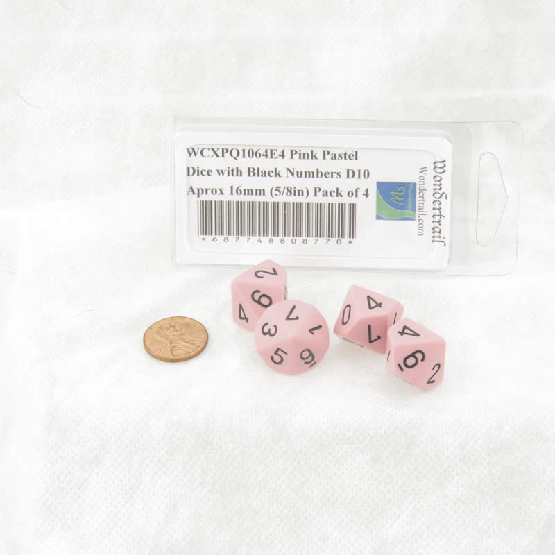WCXPQ1064E4 Pink Pastel Dice with Black Numbers D10 Aprox 16mm (5/8in) Pack of 4 (ONLINE ORDER ONLY)