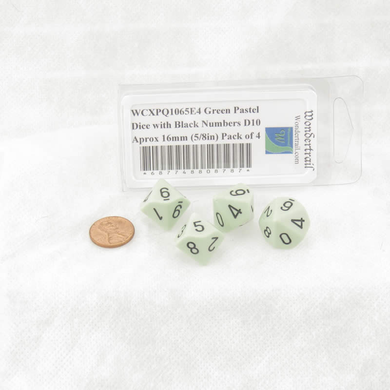 WCXPQ1065E4 Green Pastel Dice with Black Numbers D10 Aprox 16mm (5/8in) Pack of 4 (ONLINE ORDER ONLY)