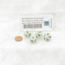 WCXPQ1065E4 Green Pastel Dice with Black Numbers D10 Aprox 16mm (5/8in) Pack of 4 (ONLINE ORDER ONLY)